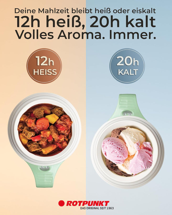 ROTPUNKT Thermobehälter für Essen 0,85L inkl. Löffel – Thermo Lunchbox Heiss & Kalt I Made in German