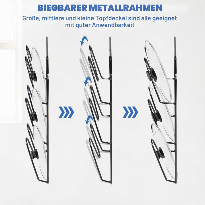 2 Pack Topfdeckel Organizer Rack, 6-Tier Topfdeckel Halter, keine Bohrung erforderlich, Sticks zu gl