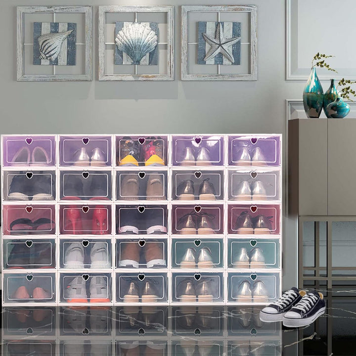 20 Stück Schuhkartonpack, stapelbare Schuhkasten, Plastikschuhkarton, transparenter Schuhorganisator