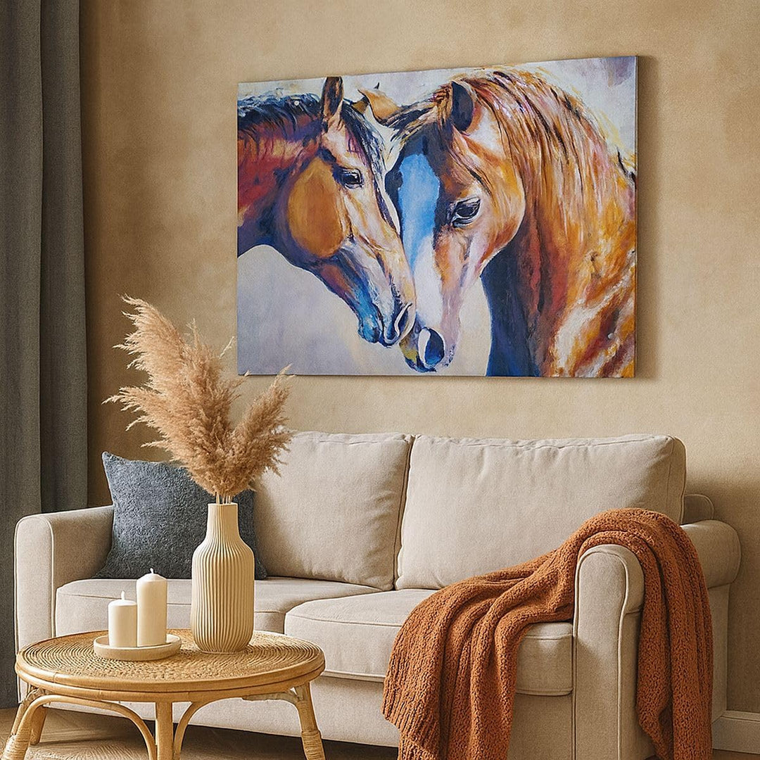 Bilder auf Leinwand 100x70cm Leinwandbild mit Rahmen Pferd Tier Bindung Gross Wanddeko Bild Schlafzi