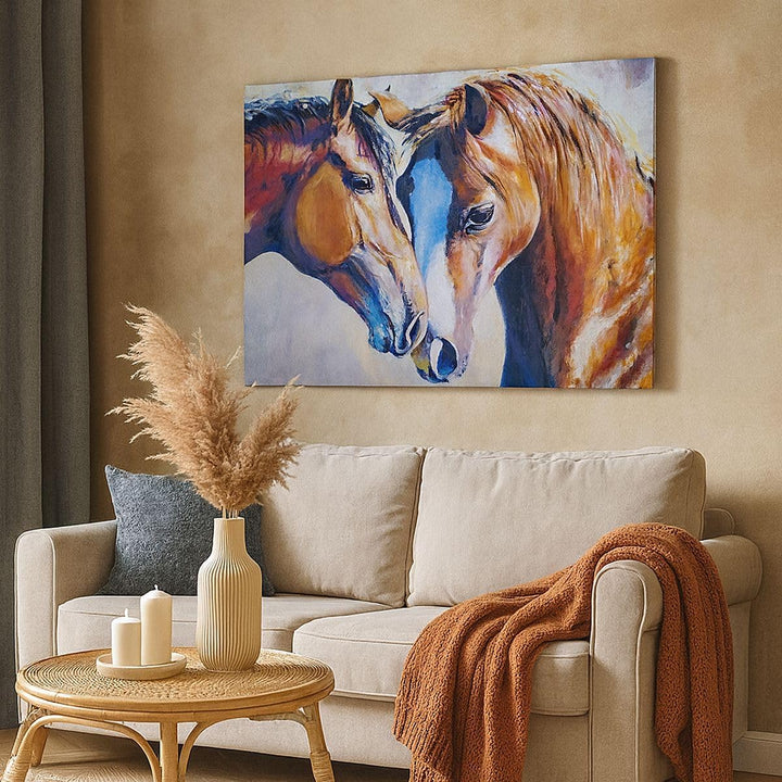 Bilder auf Leinwand Pferd Tier Bindung Leinwandbild mit Rahmen 70x50cm Wandbilder Dekoration Wohnzim