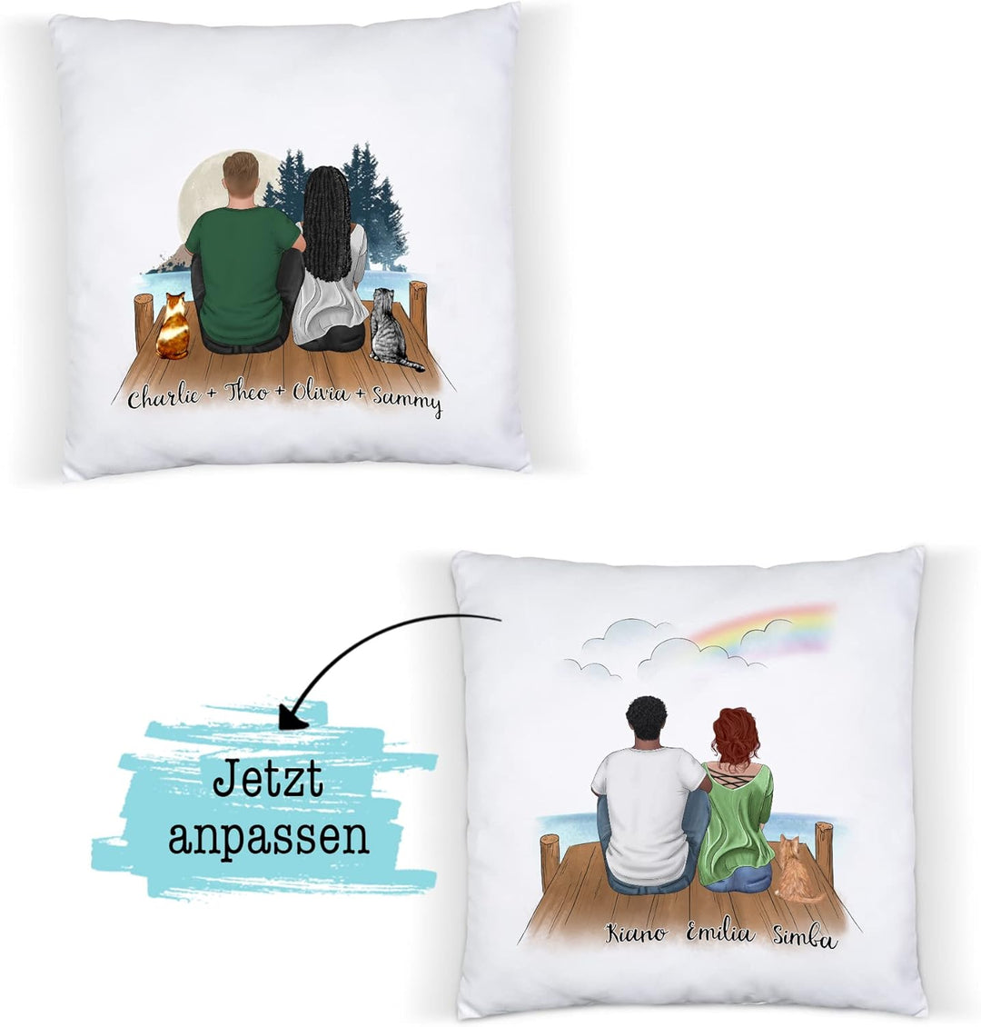Pärchen mit Katzen Kissen inkl. Füllung Personalisiert Katzenbesitzer Geschenk Paar Katze Cat Mom Da