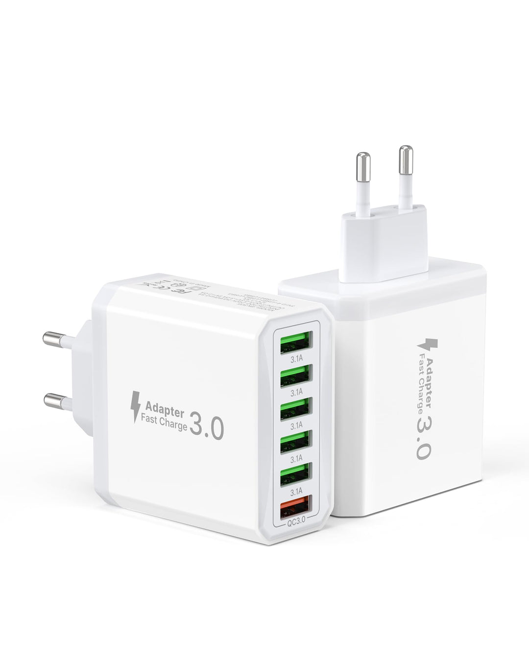 USB Ladegerät 2er-Pack, 6-Ports Ladeadapter 33W USB Ladestecker mit QC 3.0 Schnellladegerät Mehrfach