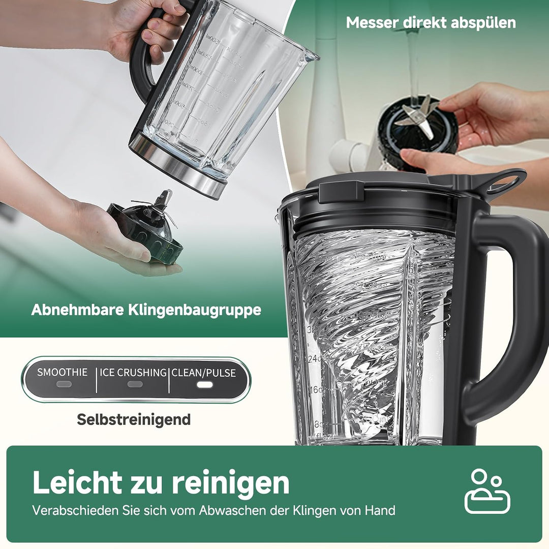 AMZCHEF Standmixer Gas Smoothie Maker mit Glasbehälter & 6-Klingen-System – Hochleistungs-Mixer 1200