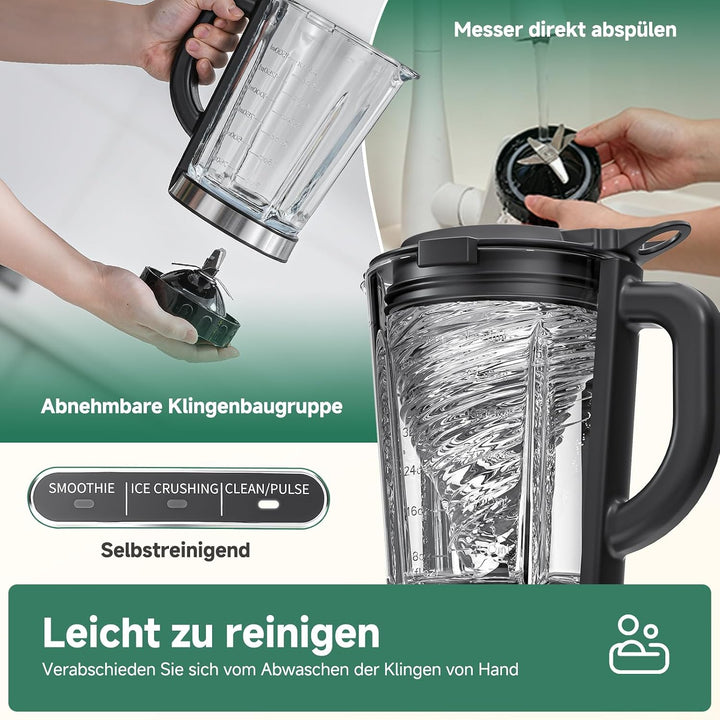 AMZCHEF Standmixer Gas Smoothie Maker mit Glasbehälter & 6-Klingen-System – Hochleistungs-Mixer 1200
