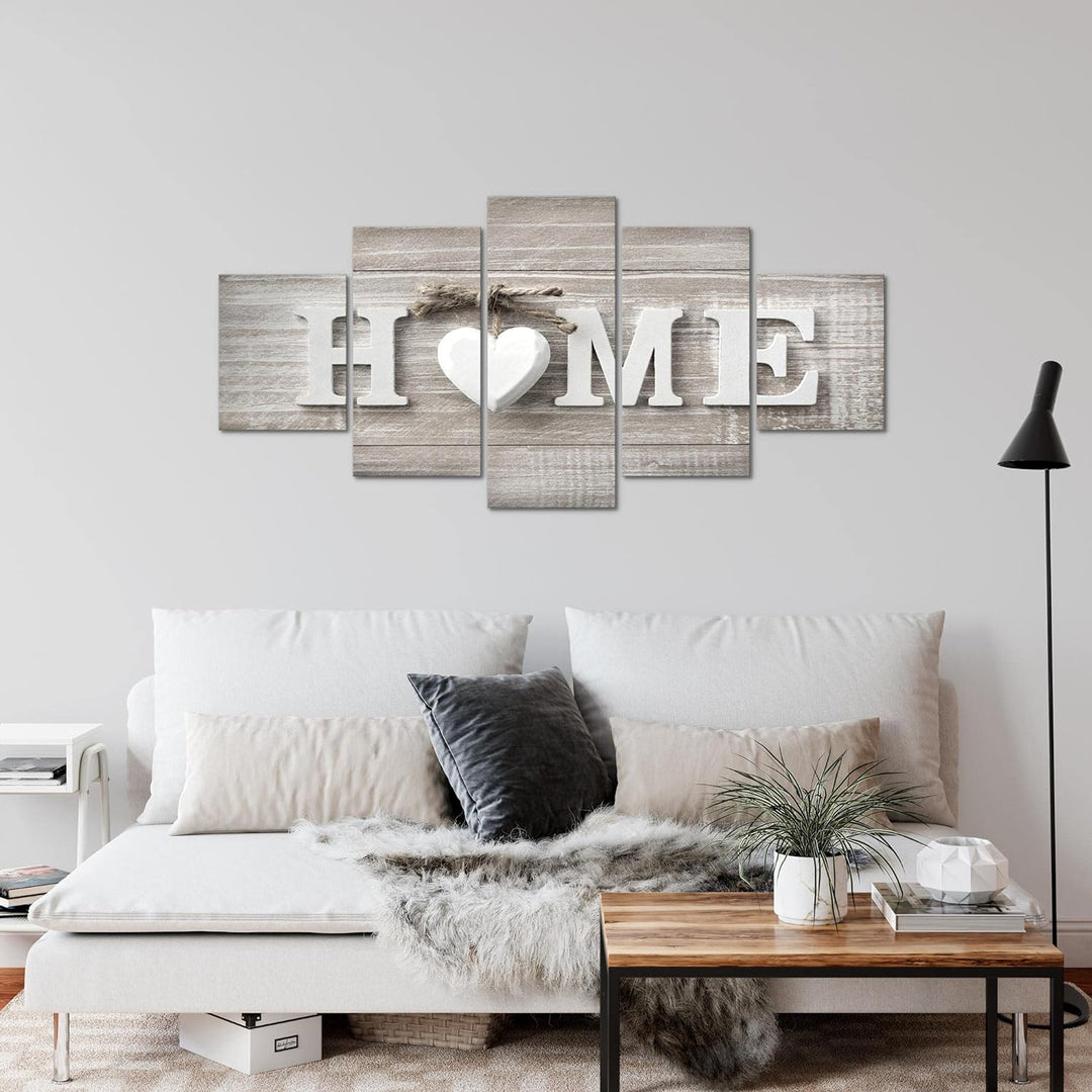 Runa Art Wandbilder Home Herz 5 Teilig Bild auf Vlies Leinwand Deko Wohnzimmer Landhausstil Beige Br