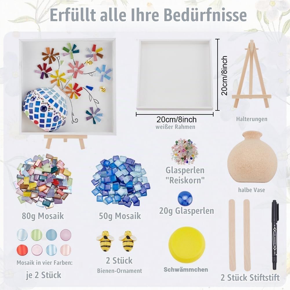 WEBEEDY DIY Mosaik Malset Handgemachtes Blumenvasenmuster Quadratischer Rahmen Mosaikkunst Und Handw