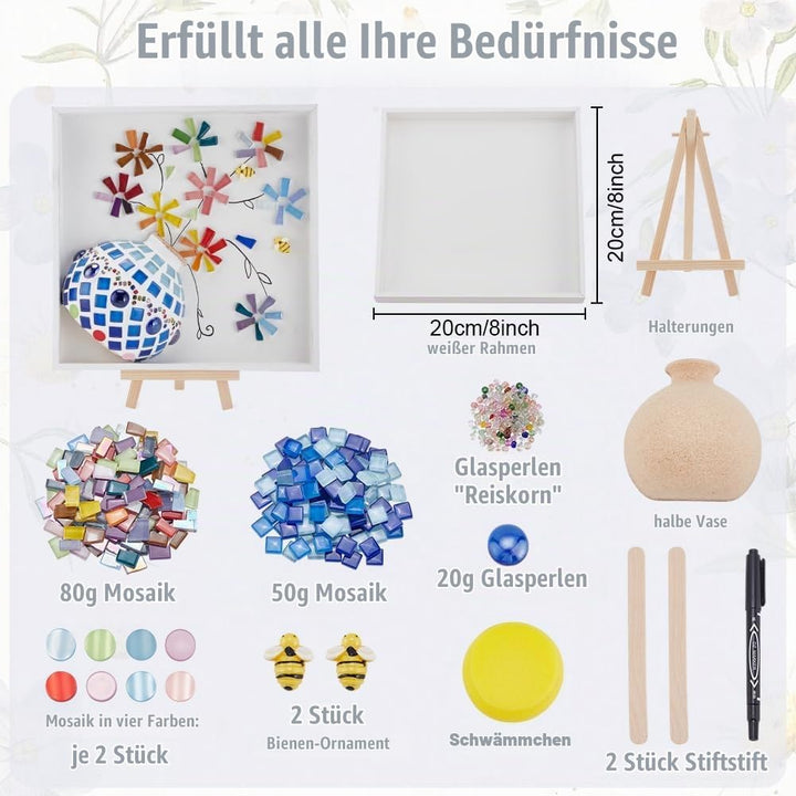 WEBEEDY DIY Mosaik Malset Handgemachtes Blumenvasenmuster Quadratischer Rahmen Mosaikkunst Und Handw