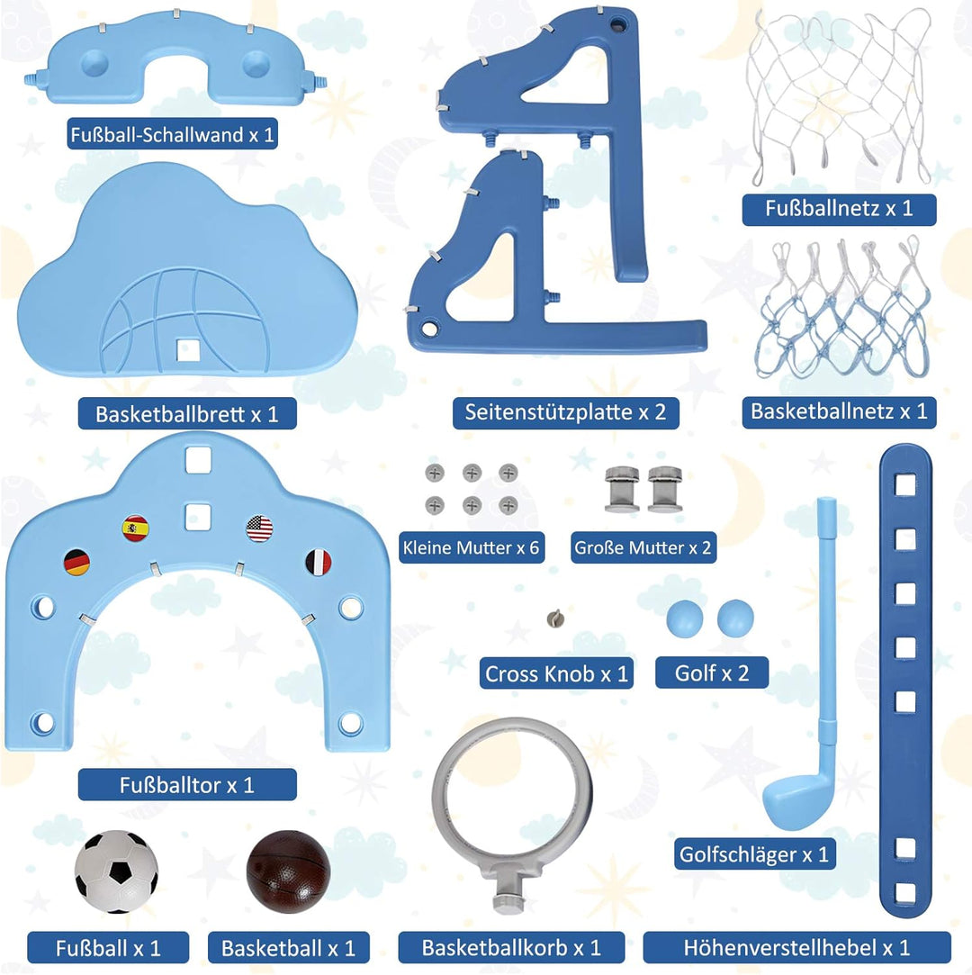 COSTWAY 3 in 1 Kinder Spielplatz, höhenverstellbarer Basketballkorb & Fussballtor & Golf, Basketball