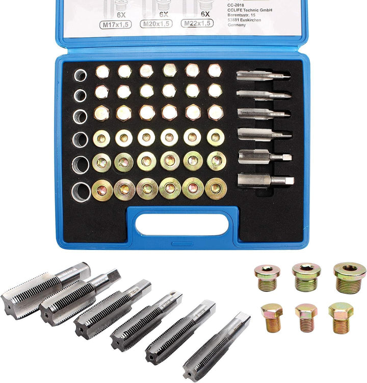 CCLIFE 114tlg Ölwanne Gewindereparatur Ölblassschraube Reparatursatz M13 x 1,25 | M13 M15 M17 M20 M2