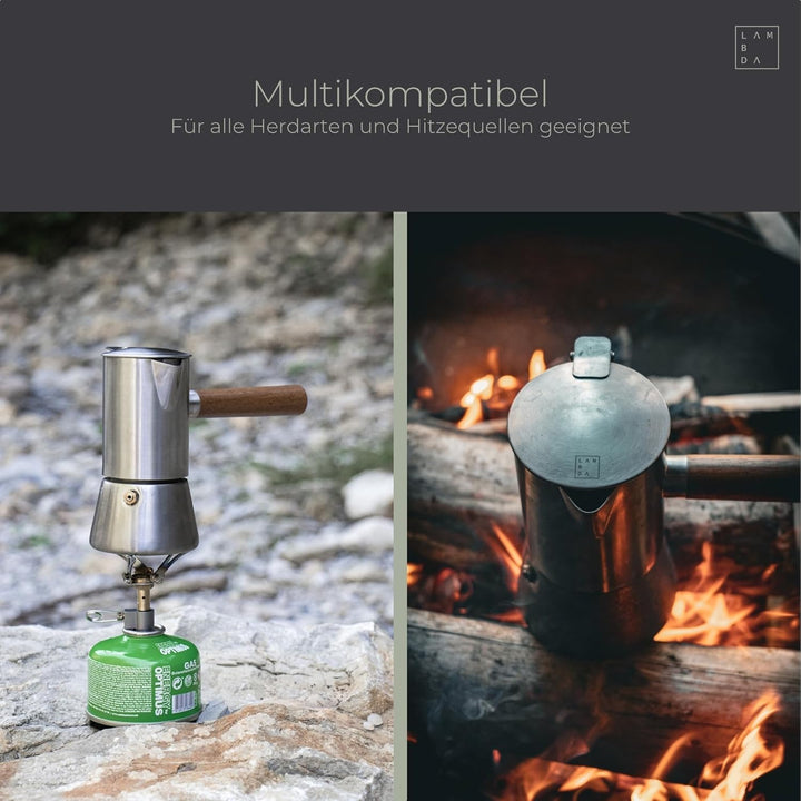 LAMBDA COFFEE® VESUV Espressokocher aus Edelstahl I Induktion geeignet I Outdoor und Indoor Mokkakan