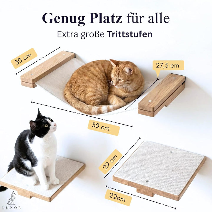 LUXOR Kletterwand Katzen Hängematte inkl. 2X Katzentreppe Wand & Befestigungsmaterial - Stabilität u