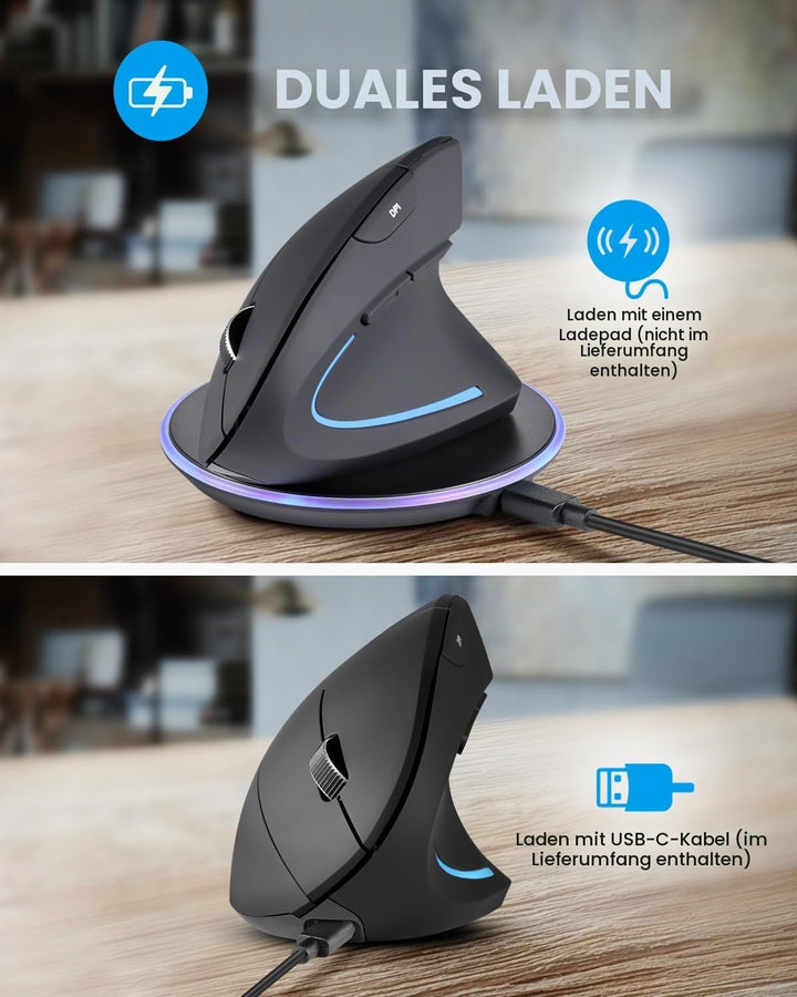 Perixx PERIMICE-813RX Kabellose Ergonomische Vertikale Maus, Multi-Device-Konnektivität, Wiederaufla