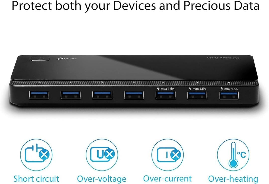 TP-Link UH700 7-Port USB 3.0 HUB inklusive Netzadapter und USB 3.0 Kabel, bis zu 5 Gbit/s, Hot Swapp