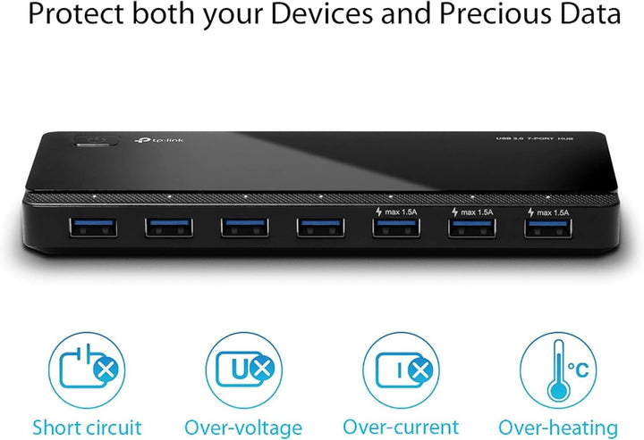 TP-Link UH700 7-Port USB 3.0 HUB inklusive Netzadapter und USB 3.0 Kabel, bis zu 5 Gbit/s, Hot Swapp