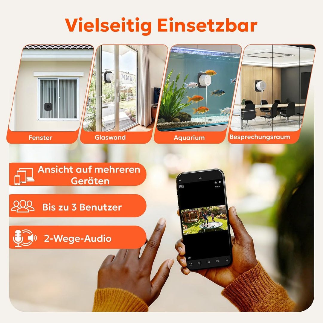 owltron Fensterkamera mit Halterung 2,4 GHz & 5 GHz Dual-Band, 3MP 2K Innenkameras mit KI-Farbnachts