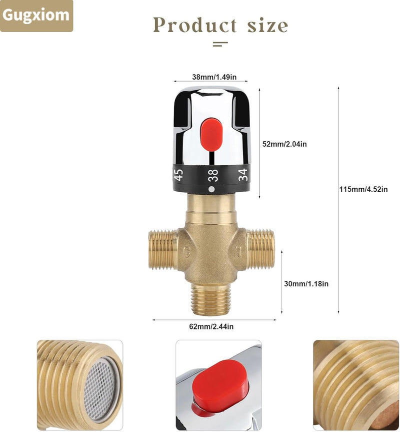 Thermostatisches Mischventil, G1/2 Massives Messing-Wassertemperaturregelventil, Drei-Wege-Thermosta