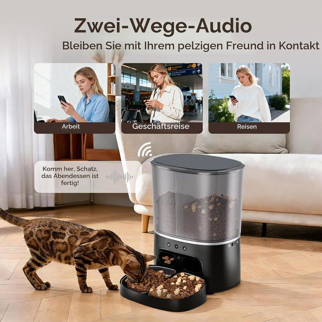 Futterautomat Katze, 2 Näpfe Katzenfutter automat mit APP, 7L Futterspender Katze, 5G WiFi Trockenfu