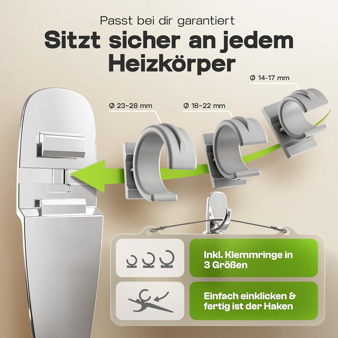 PRIME Handtuchhalter Heizkörper chrom im 5er Set – Made in Germany – Hakenclip der originale Rundhei