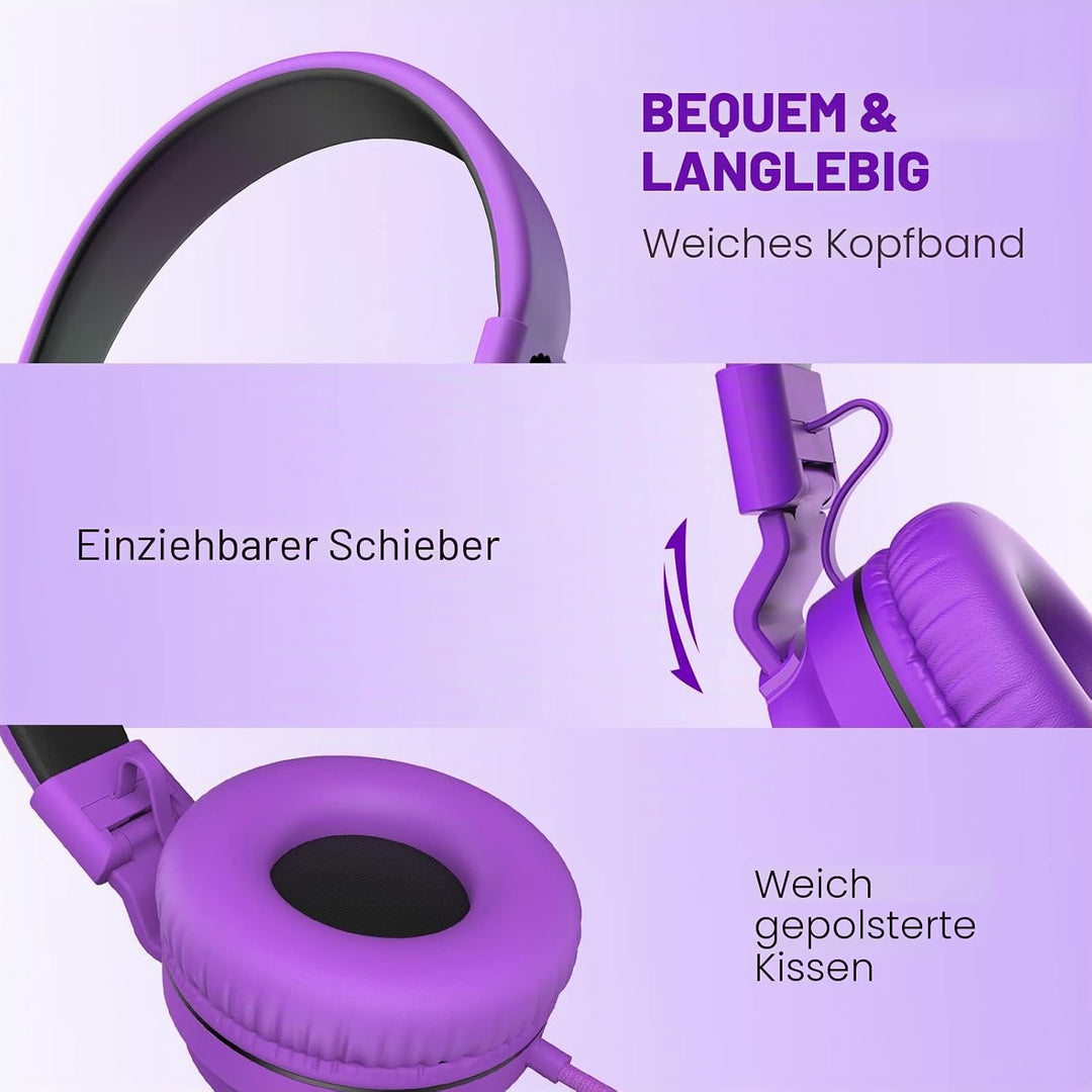 Rockpapa 952 Kinder Kopfhörer mit Kabel, Kopfhörer Kinder Mädchen, HD Mikrofon, Klinke 3.5 mm, Faltb