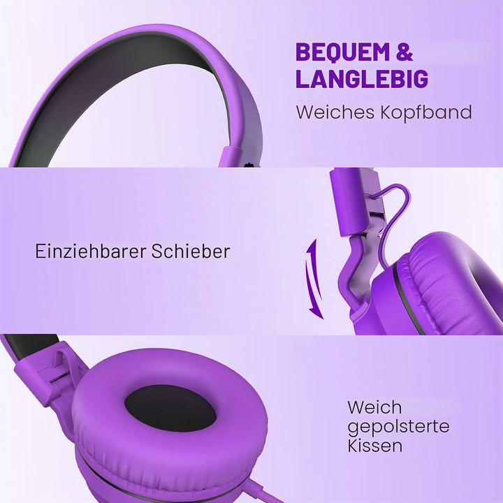 Rockpapa 952 Kinder Kopfhörer mit Kabel, Kopfhörer Kinder Mädchen, HD Mikrofon, Klinke 3.5 mm, Faltb