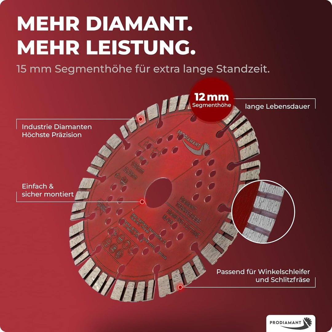 PRODIAMANT Turbo Diamant-Trennscheibe Beton 150mm x 22,23 mm Segmenthöhe 12mm 150/22,23mm, 150/22,23