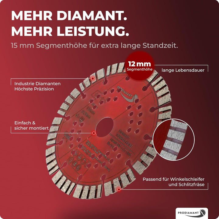 PRODIAMANT Turbo Diamant-Trennscheibe Beton 150mm x 22,23 mm Segmenthöhe 12mm 150/22,23mm, 150/22,23
