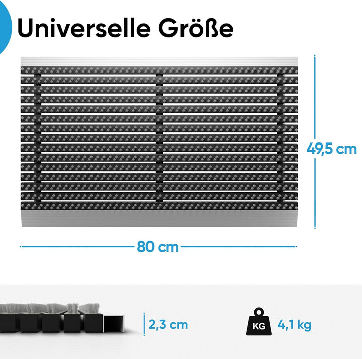 Fussmatte aussen alu mit Bürsten grau, Schmutzfangmatte 50 x 80 cm, Fussmatte Aussenbereich, Alumini