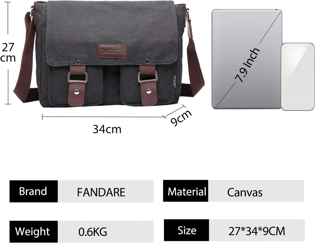 FANDARE Leinwand Messenger Bag Umhängetasche 7.9 inch iPad Tasche Schultertasche Unisex Segeltuch Ta