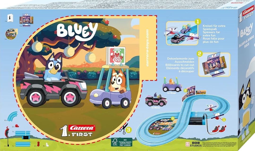 Carrera Bluey & Bingo Race 2,4m Rennstrecken-Set I 2 ferngesteuerte Fahrzeuge mit Bluey und Bingo I