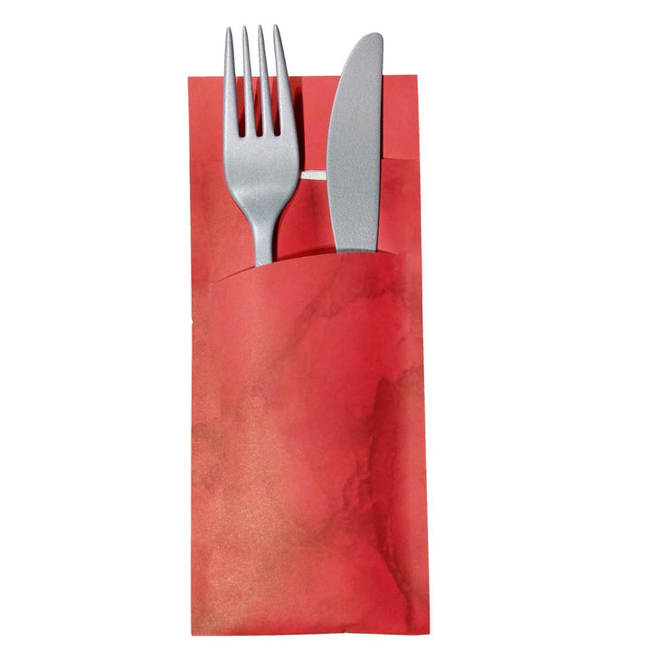 520 Bestecktaschen mit Serviette rot marmoriert 20 cm 520 Stück Rot, 520 Stück Rot