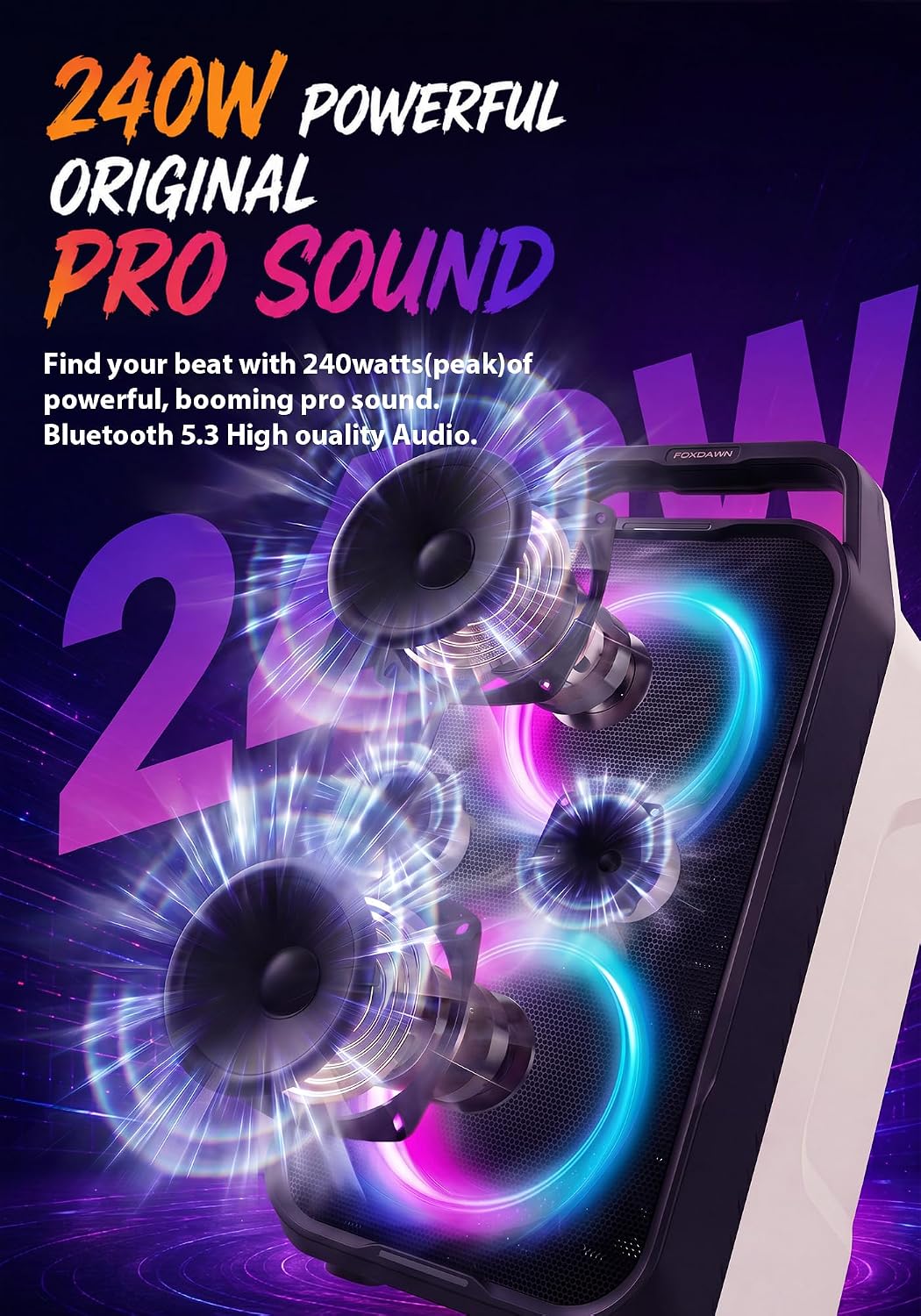 Foxdawn 240W Party Bluetooth Lautsprecher, lautem Stereosound, Musikbox Bluetooth Gross Partybox, Na