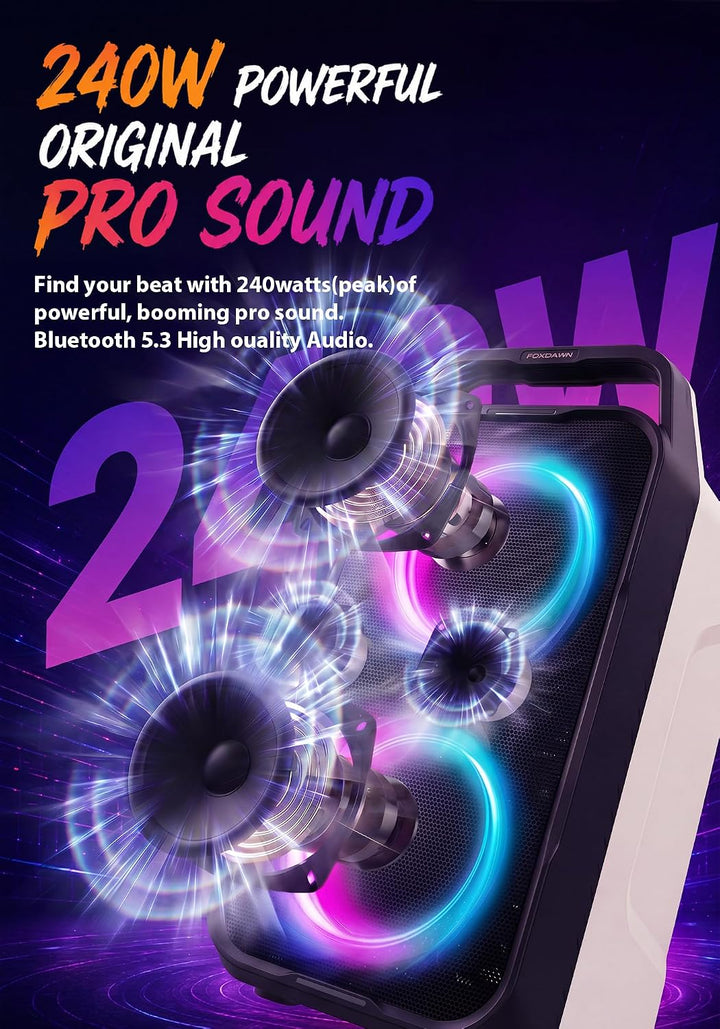 Foxdawn 240W Party Bluetooth Lautsprecher, lautem Stereosound, Musikbox Bluetooth Gross Partybox, Na