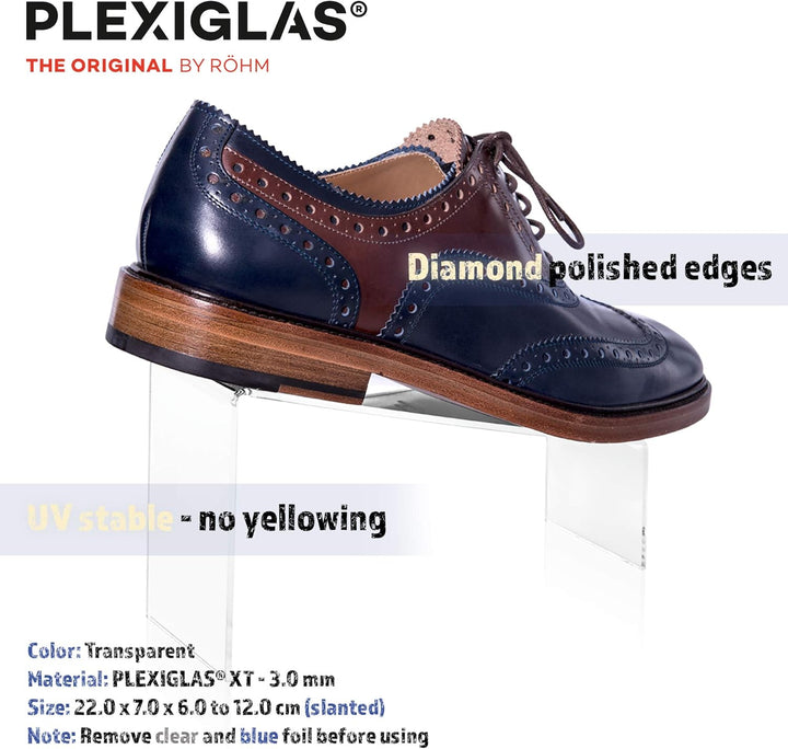 Warenträger-Set als Schuhständer (schräg) und Präsentationsdisplay, transparenter Verkaufsständer, D