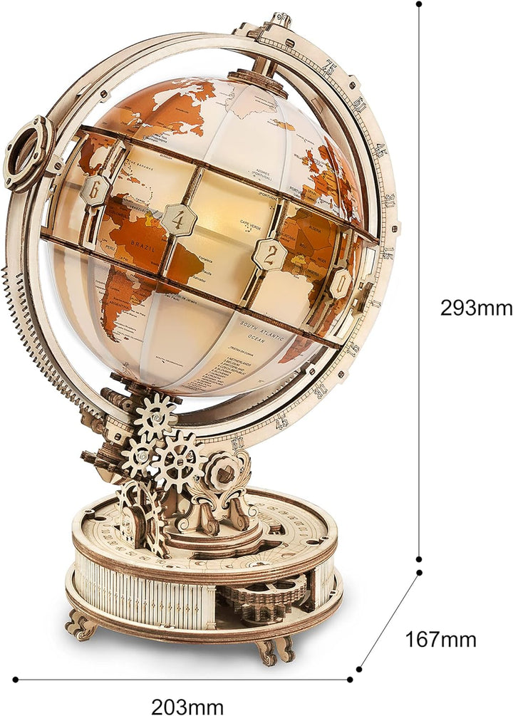 ROKR Leuchtender Globus Modellbausätze,3D Holzpuzzle Erwachsene,STEM Schreibtischdekoration Geschenk