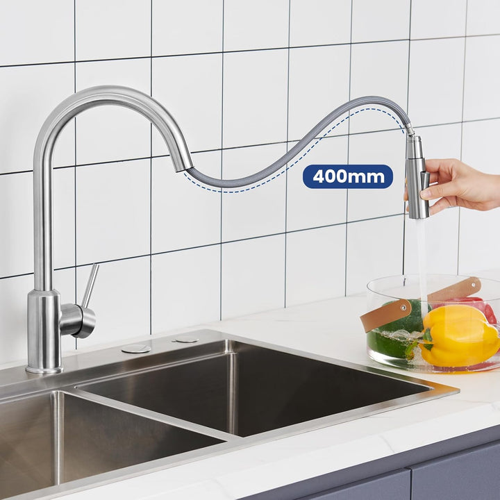 CECIPA Wasserhahn Küche, Mischbatterie Küche mit Hohem Bogen, Hochdruck Küchenarmatur mit Brause Aus