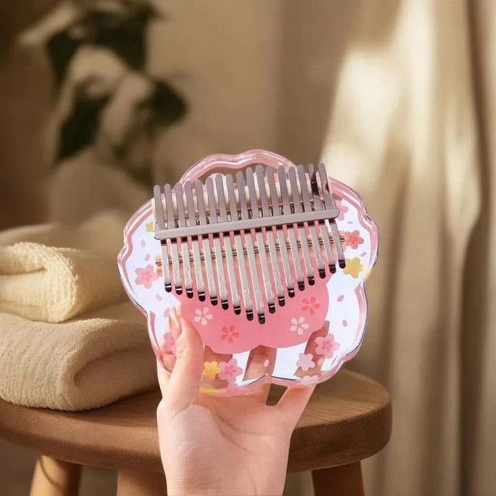 Kalimba Daumenklavier 21 Töne mit Schutzcase Komplett-Set, Sakura-Form Transparentes Kristall-Kalimb