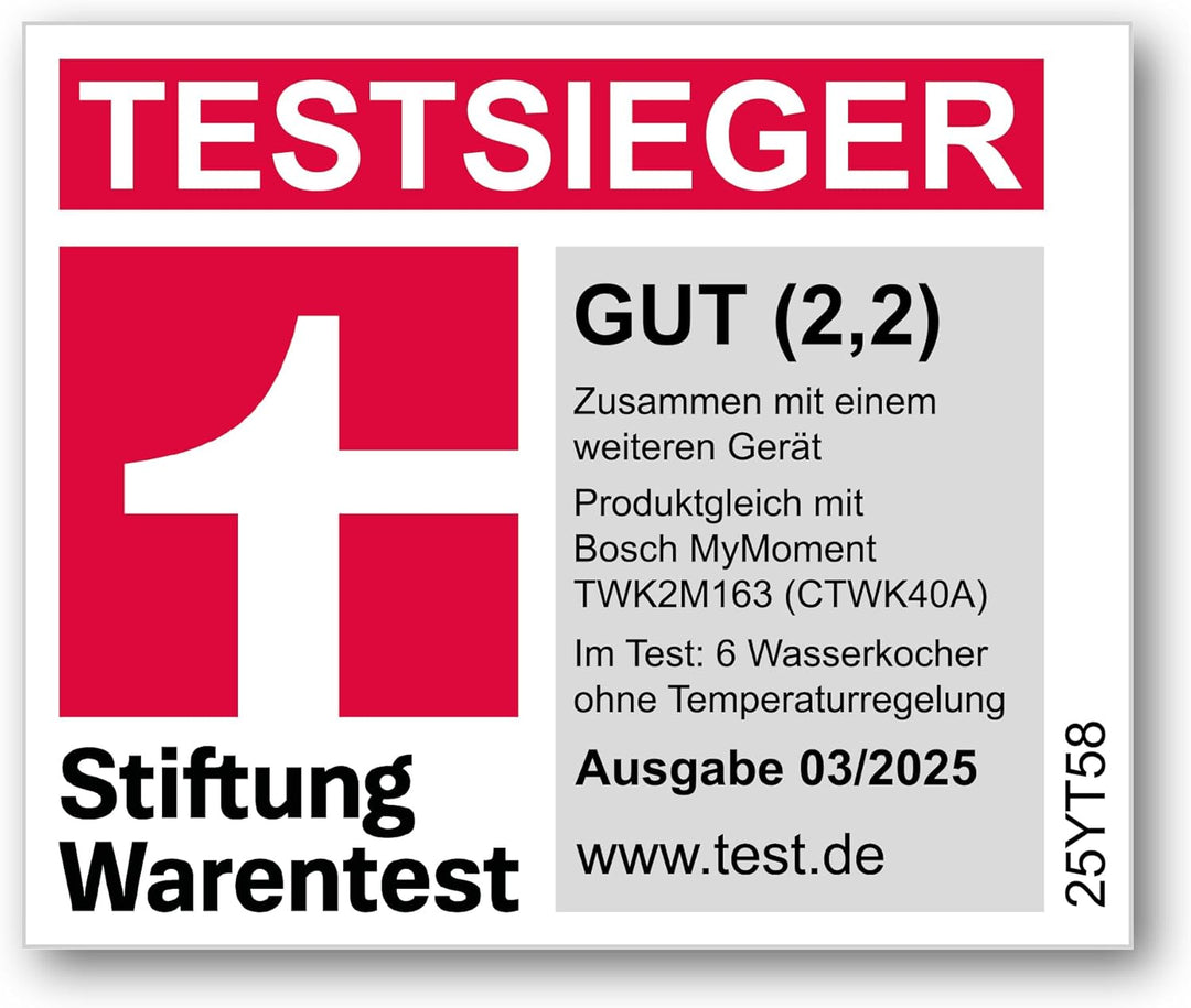 Bosch kabelloser Wasserkocher MyMoment TWK2M164, Abschaltautomatik, Überhitzungsschutz, Tassenanzeig