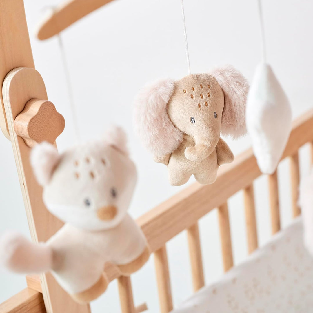 Nattou Mobile mit Spieluhr aus Holz und Polyester, Fuchs und Elefant, Sanftes Wiegelied "La-Le-Lu",