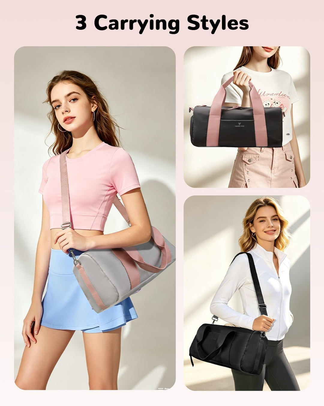 15L Sporttasche Damen, Klein Reisetasche mit Schuhfach &amp; Nassfach, Balletttasche Mädchen für Fitness