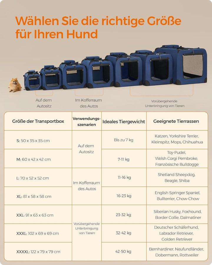Feandrea Hundebox faltbar, Transportbox Hund, Grösse L, Hundetasche, Oxford-Gewebe, Netzstoff, atmun