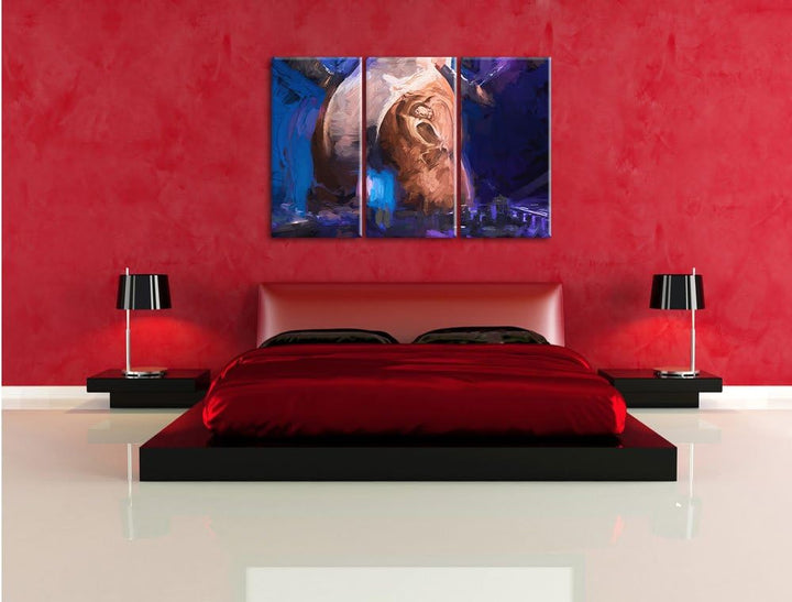 Pixxprint Sexy Frau am Plattenpult Pinsel Effekt 3-Teiler Leinwandbild 120x80 Bild auf Leinwand, rie