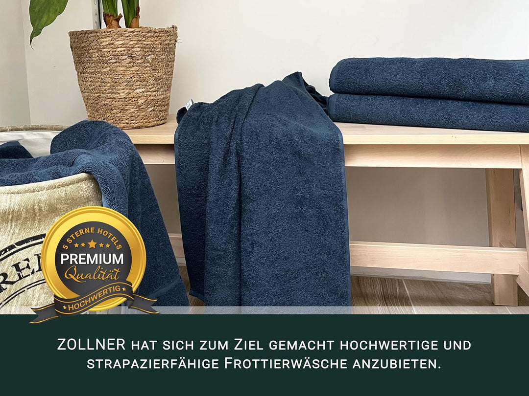 ZOLLNER 3er Set Duschtücher, Badehandtücher, 70x140 cm, Baumwolle, Marine blau 3x Duschtücher Marine