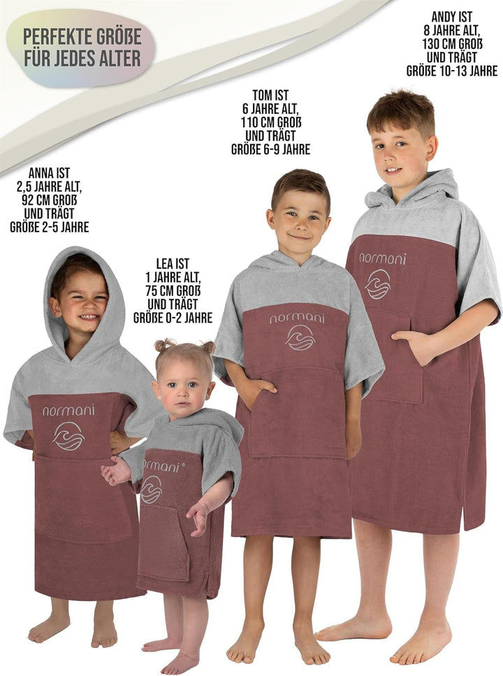 normani Kinder Badeponcho - Badehandtuch aus 100% Bio-Baumwolle - Surfer Poncho mit Kapuze für Junge