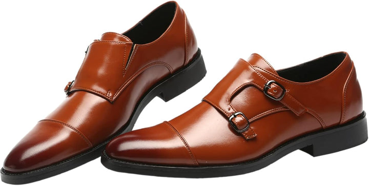 ANUFER Männer Smart Monk Brogues Formale Abendschuhe Aus Echtem Leder mit Holzabsatz 44 EU Braun Kun