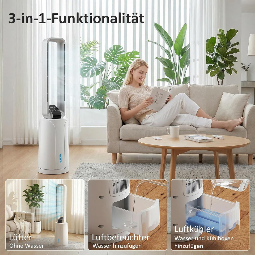 HOMCOM Turmventilator mit 2 Kühlakkus, 3-in-1 109 cm Luftkühler mit 1,7 L Wassertank, 15-Stunden-Tim