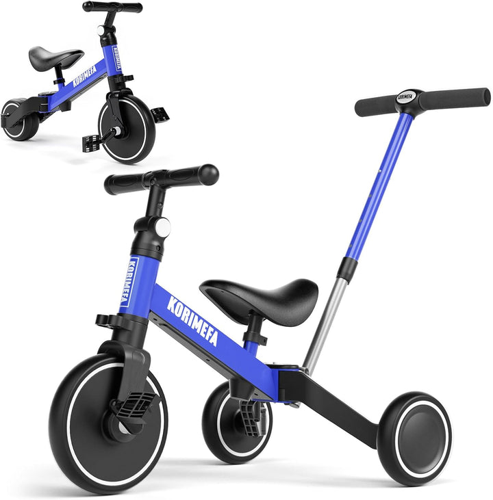 KORIMEFA 4 in 1 Laufräder Laufrad Kinderdreirad Dreirad Lauffahrrad Lauflernhilfe mit Schubstange fü