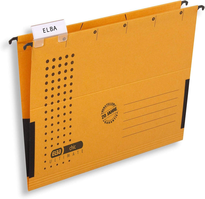 ELBA Hängetasche chic für A4, aus Karton, mit Leinenfröschen, gelb, 25er Pack Hängetaschen gelb 25 S