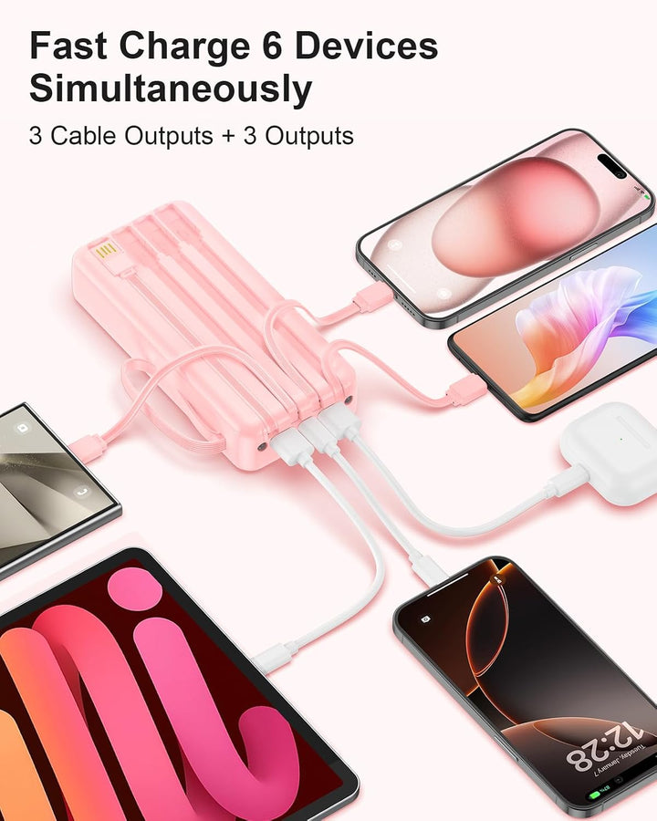 Powerbank 27000mAh mit 4 integrierten Kabel, 30W Power Bank USB C Schnellladefunktion mit LED Displa