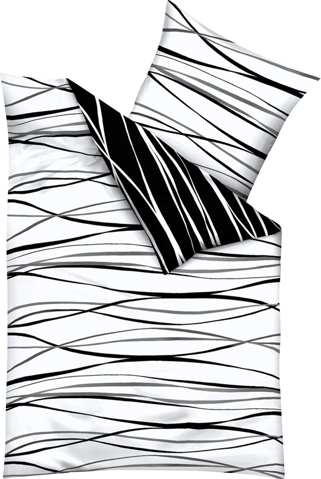 Kaeppel Wendebettwäsche Mako-Satin schwarz-weiss Grösse 155x220 cm (80x80 cm) 155x220 cm + 80x80 cm,
